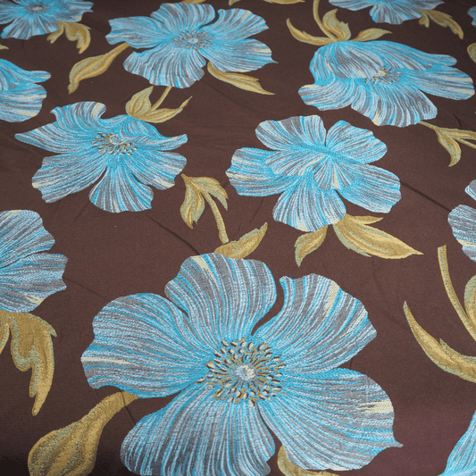 Stunning Brown and turquoise Floral heavy Curtain and Upholstery Fabric. - Clearance Fabric Shop