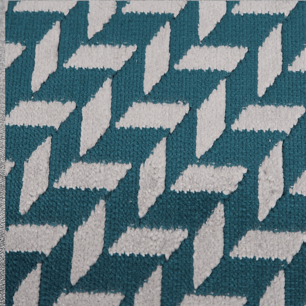 Sunbury Bohemia Ragtime Jade Green and white geometric velour Upholstery Fabric. - Clearance Fabric Shop