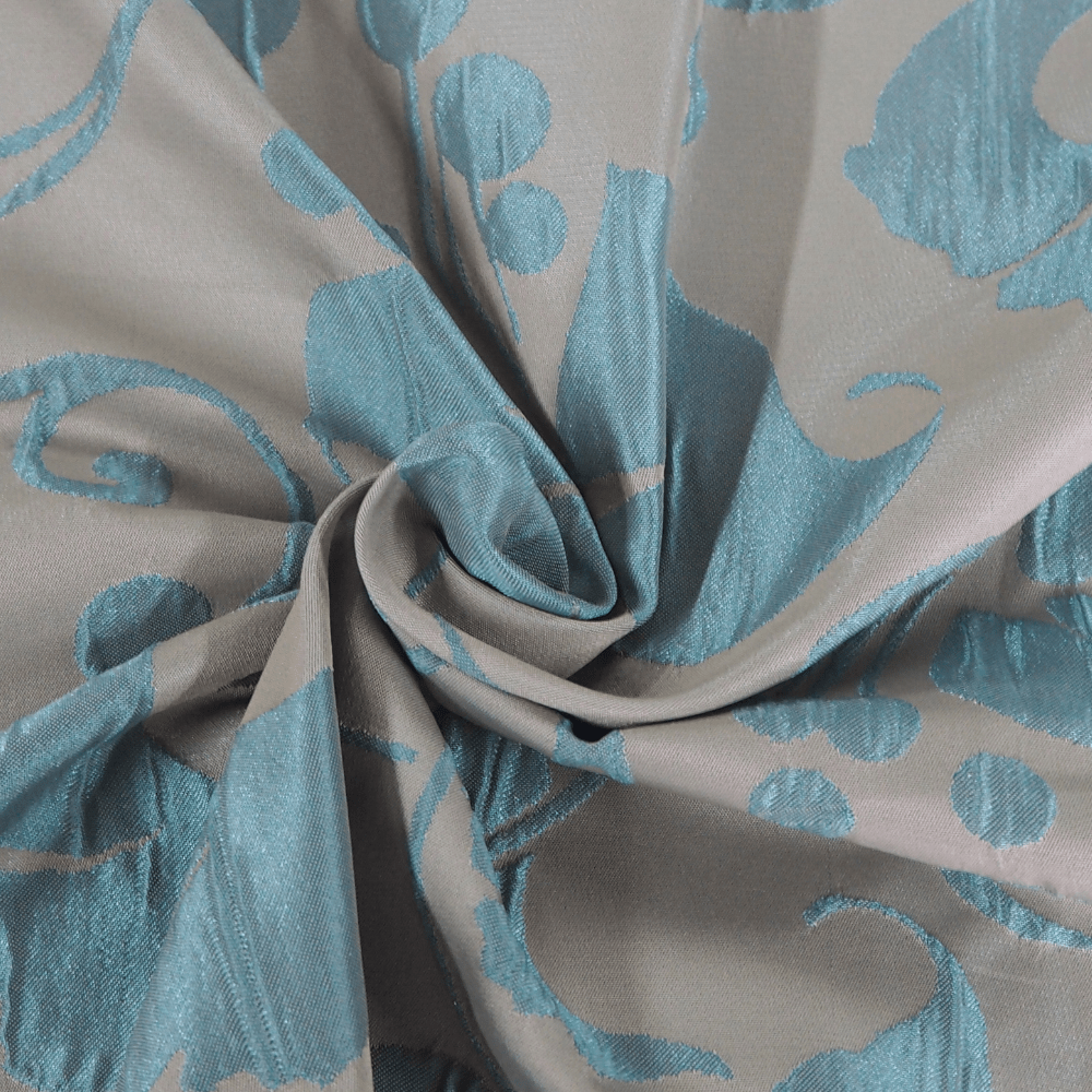 Turquoise and Light Grey Brocade type Curtain Fabric. - Clearance Fabric Shop