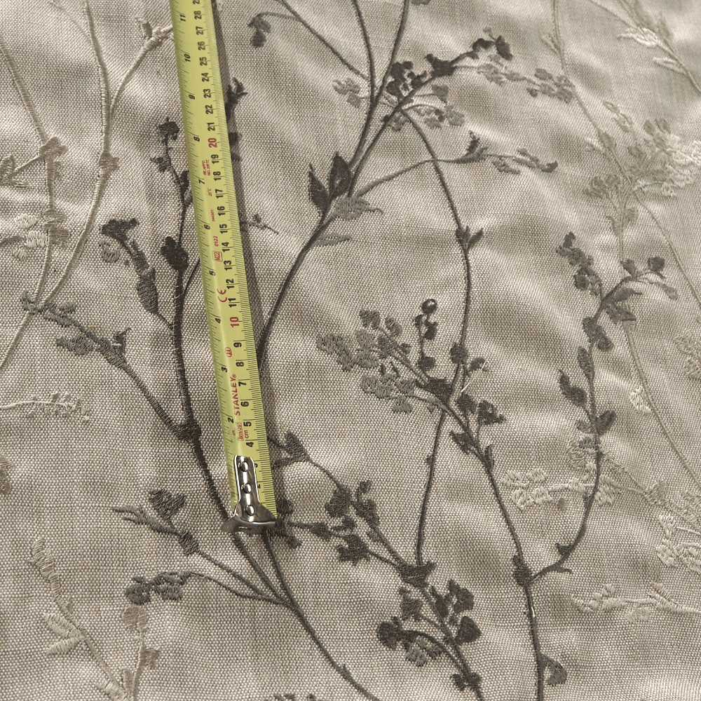 Whisp Oatmeal Embroidered Linen Curtain Fabric. - Clearance Fabric Shop