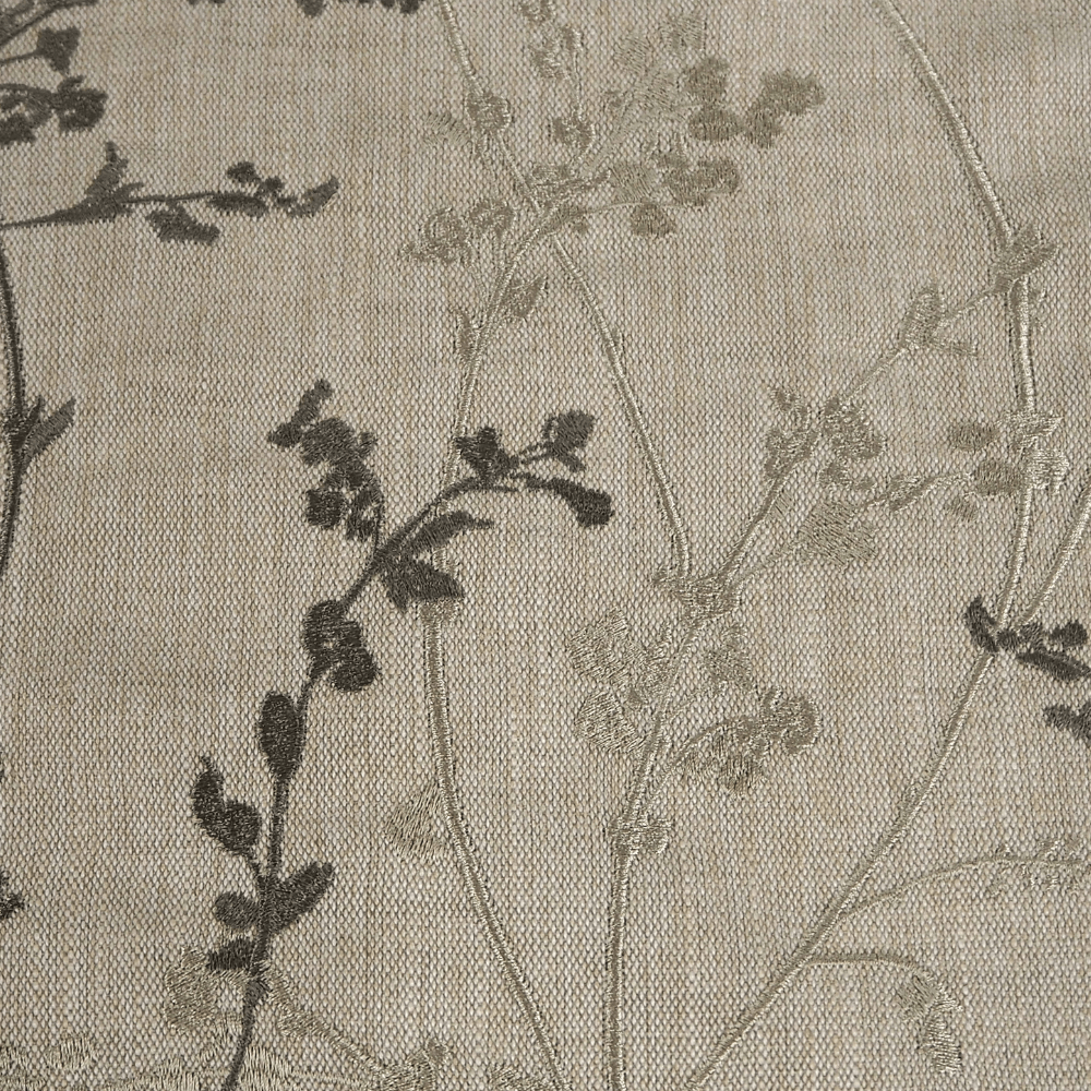 Whisp Oatmeal Embroidered Linen Curtain Fabric. - Clearance Fabric Shop